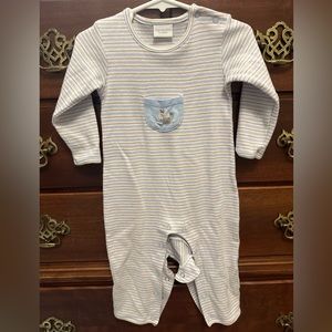 Squiggles Boy Striped Romper Coverall with embroidered dog on front pocket